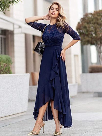 Women's Elegant Floral Lace Ruffle Bridesmaid Maxi Dress