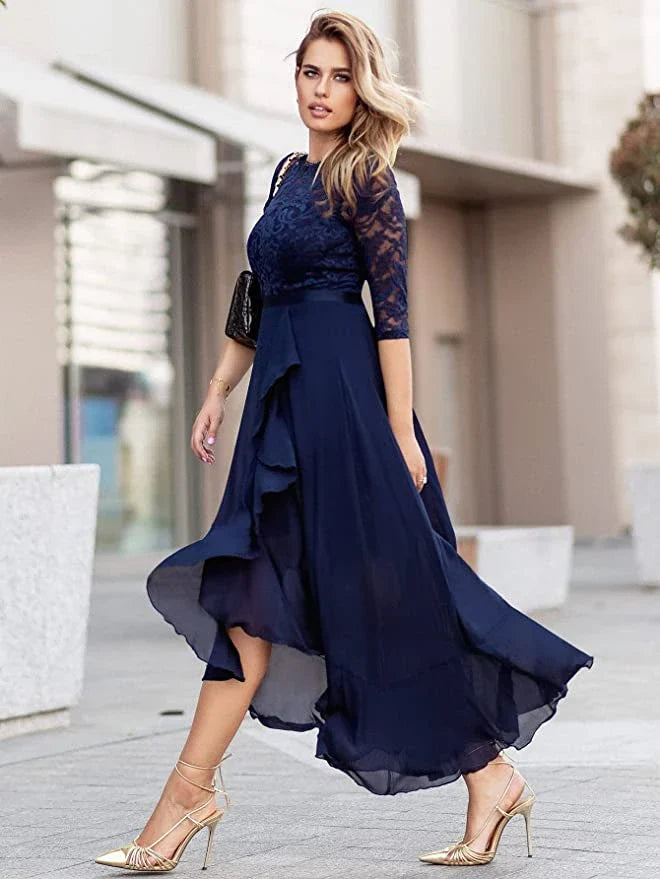 Women's Elegant Floral Lace Ruffle Bridesmaid Maxi Dress