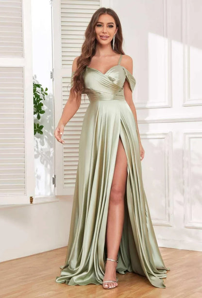 Wonderful A-Line V Neck Sleeveless Crisscross Back SweepBrush Train Side Slit prom dress for women