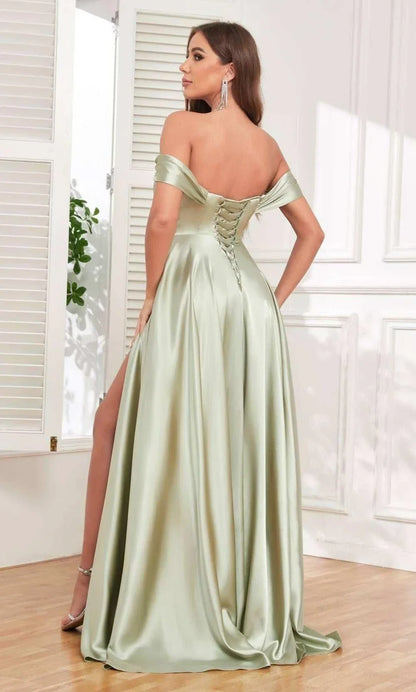 Wonderful A-Line V Neck Sleeveless Crisscross Back SweepBrush Train Side Slit prom dress for women