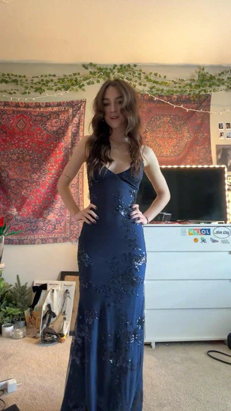 Wonderful Mermaid/Trumpet V Neck Sleeveless Sparkle Lace Up Floor-Length Prom Dress