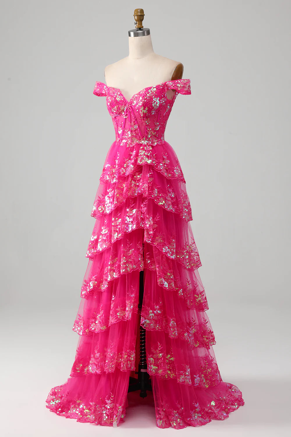 A-Line Off The Shoulder Prom Dress with Sequins Court Train Dresses