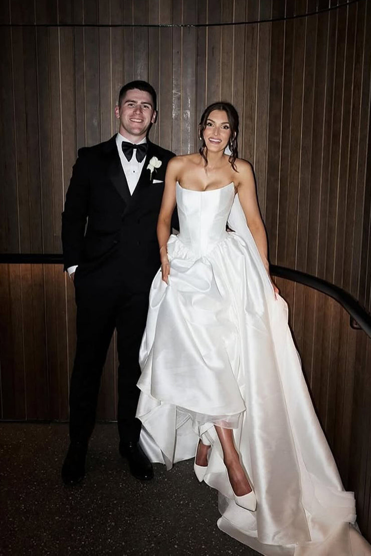 Ball Gown Scoop Neck Heavy Satin Wedding Dress with Pockets