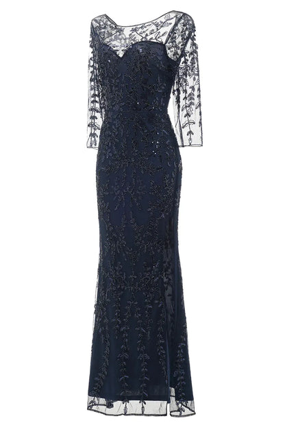 Mermaid Long Sleeves Beaded Mother of Bride Dress Wedding Guest Dresses