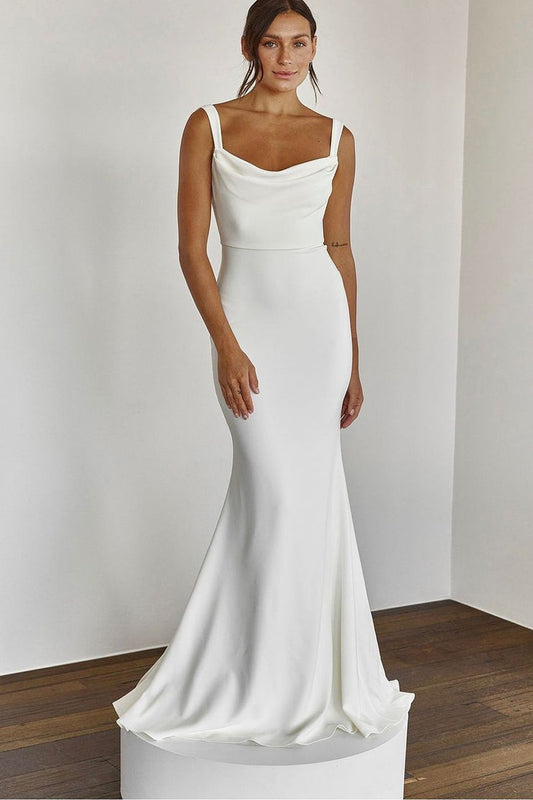 Elegant Mermaid Square Neck Satin Long Wedding Dresses