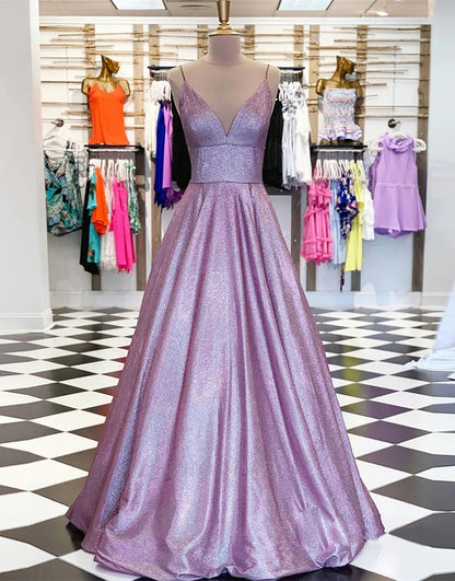 A-Line Spaghetti Straps Long Prom Dress with Pockets