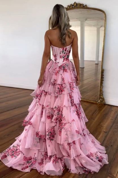 Fashion A Line Sweetheart Blush Printed Prom Dresses