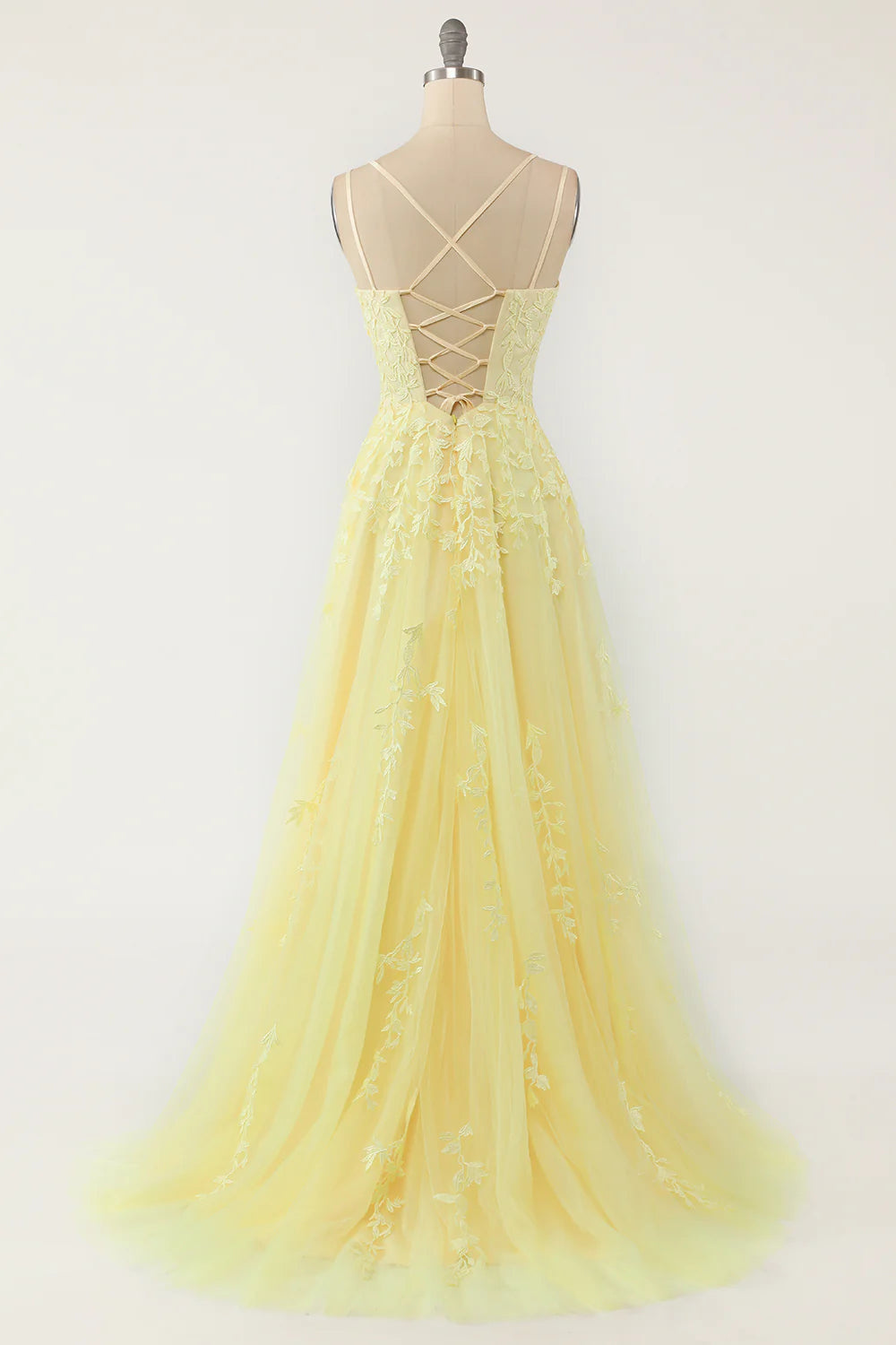 A-Line Purple Backless Tulle Spaghetti Straps Long Prom Dress