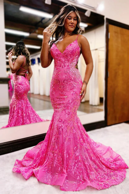 Stunning Blue Sequin Lace V-Neck Long Dress Tulle Long Prom Dress Party Dress