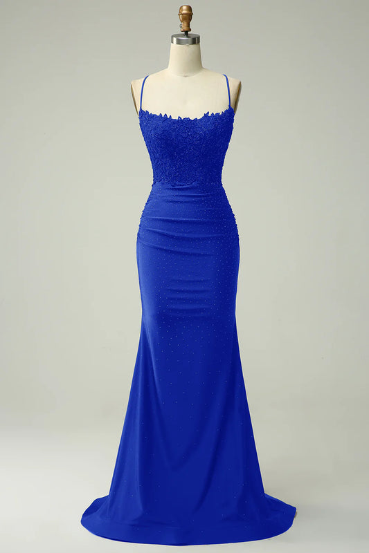 Mermaid Halter Court Train Dress Prom Dress with Appliques Beading