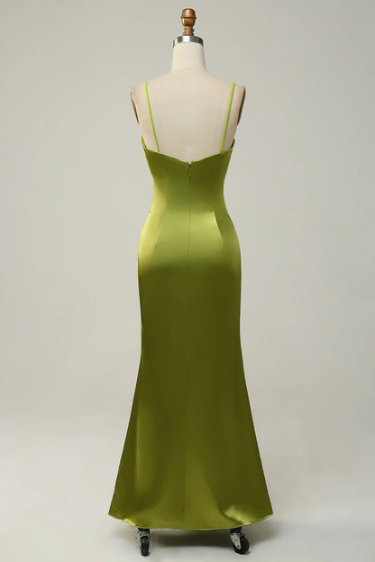 Sheath Spaghetti Straps Lemon Bridesmaid Dress with Silt