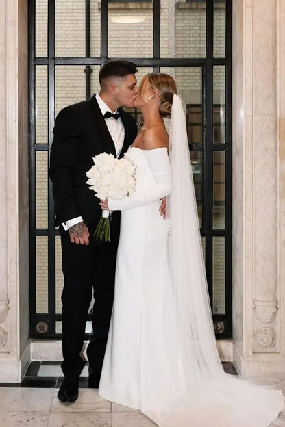 Elegant Mermaid Strapless Elastic Satin Wedding Dresses