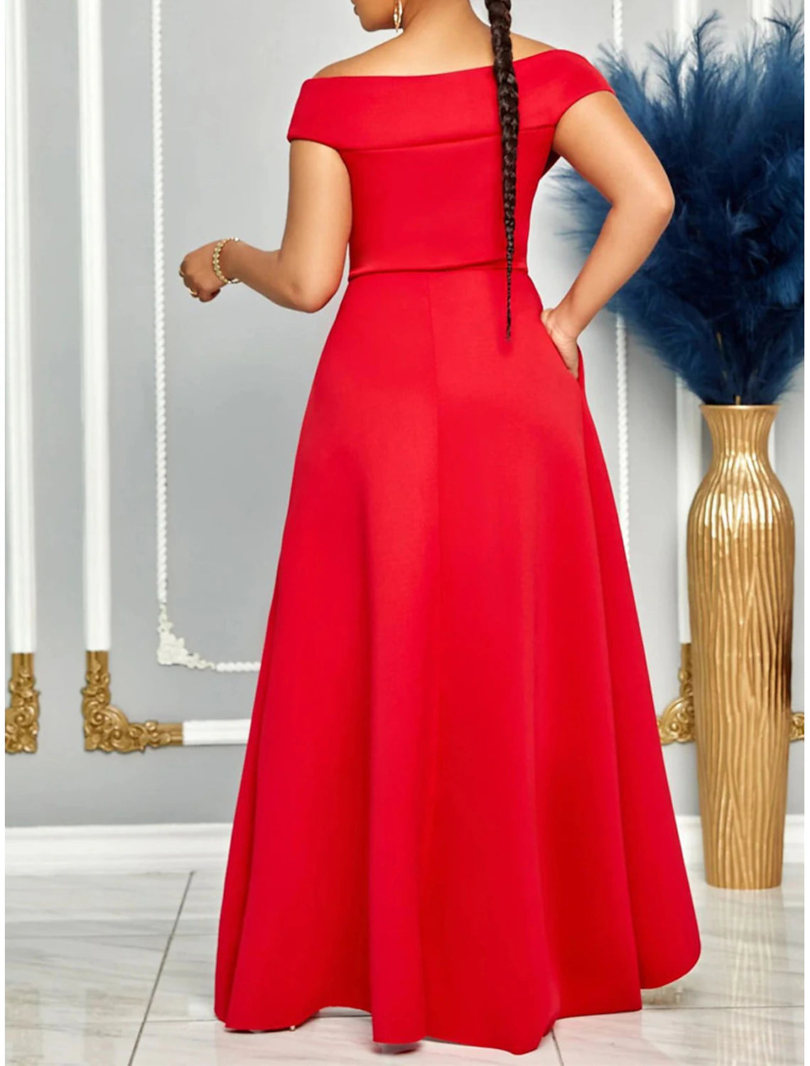 Party Dress Red Dress Ruffle V Neck Short Sleeve Vacation Elegant Formal Dress