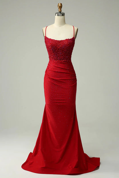 Mermaid Halter Court Train Dress Prom Dress with Appliques Beading
