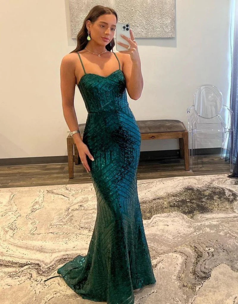 Sequins/Sparkling Mermaid Spaghetti Straps Sequin Prom Dress