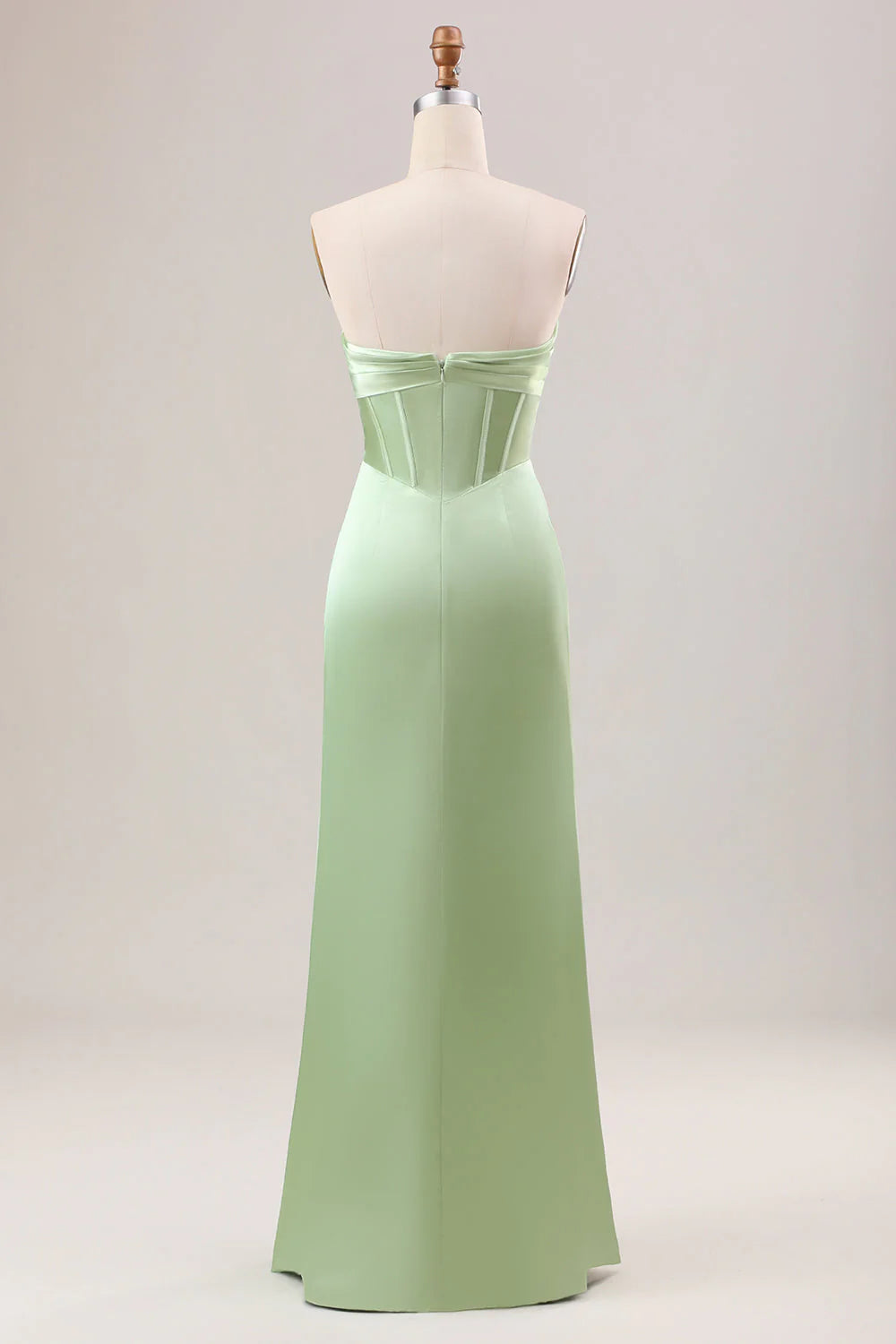 Green Mermaid Strapless Pleated Bridesmaid Dress With Slit