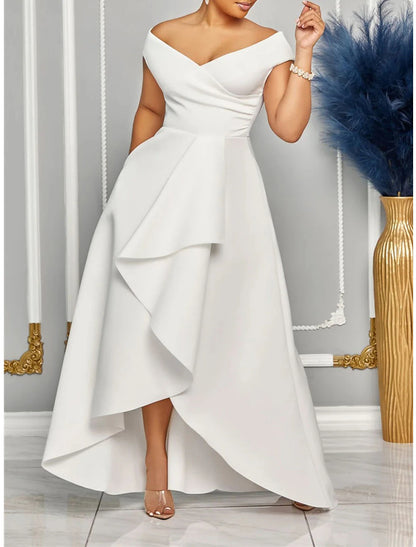 Party Dress Red Dress Ruffle V Neck Short Sleeve Vacation Elegant Formal Dress