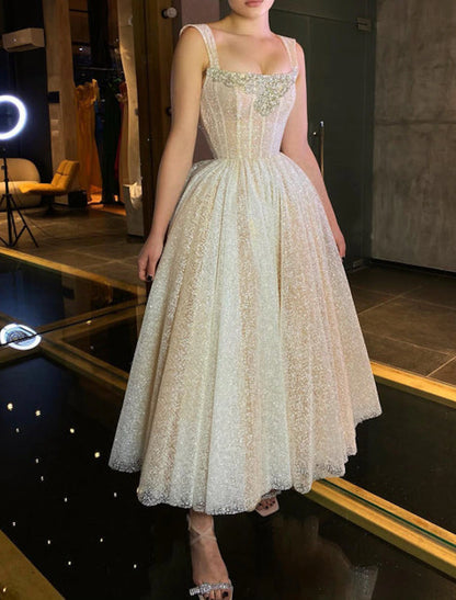 Ball Gown Prom Dresses Corsets Dress Graduation Wedding Party Dress Ankle Length Sleeveless Spaghetti Strap Tulle with Sequi