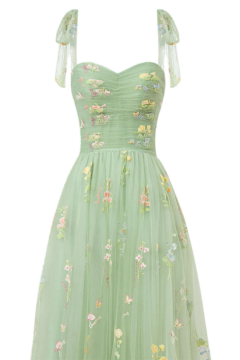 A-Line Sweetheart Neck Prom Dress Floor Length Tulle With Embroidery Floral