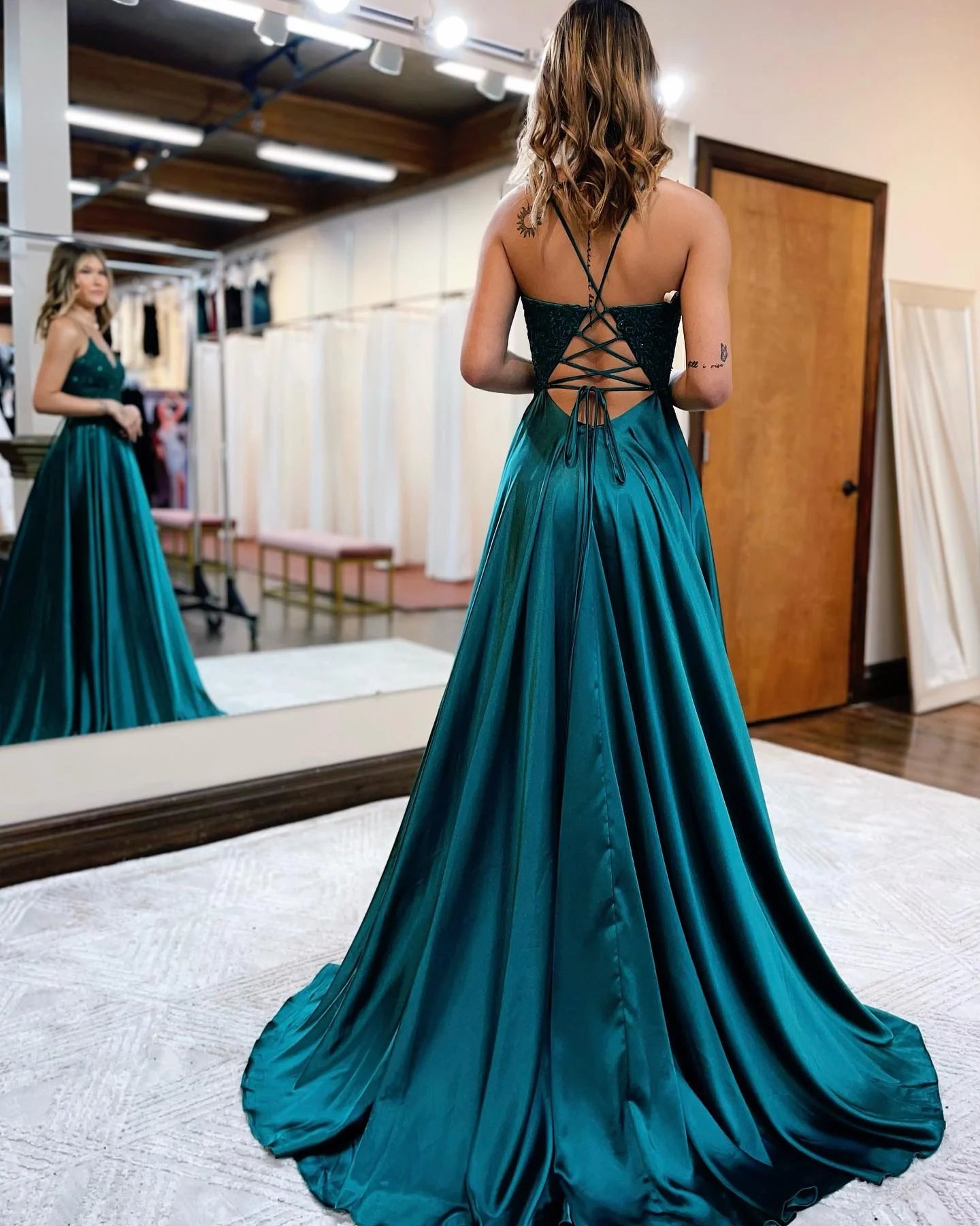 A-Line V-Neck Long Prom Dress Lace With Slit