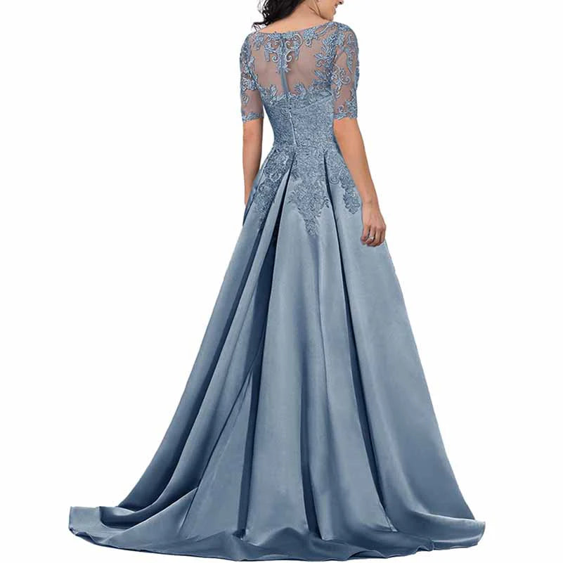 V Neck Satin Appliques Evening Dresses Long Formal Party Ball Gowns