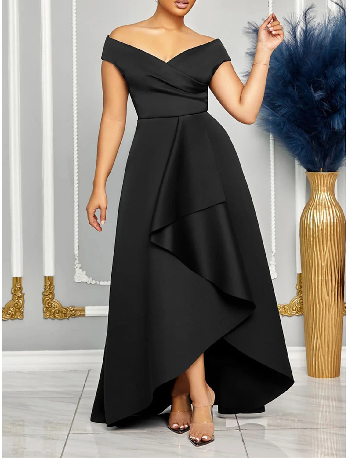 Party Dress Red Dress Ruffle V Neck Short Sleeve Vacation Elegant Formal Dress