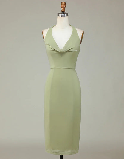 Halter Dusty Sage Bridesmaid Dress Wedding Guest Party Dress with Slit
