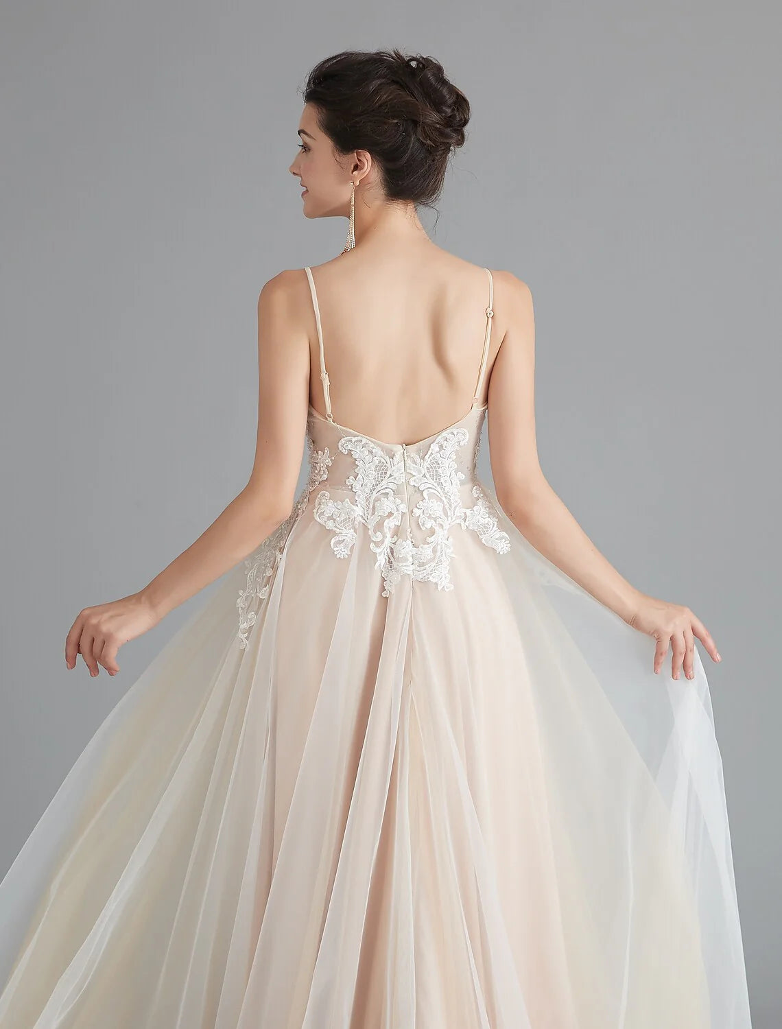 A-Line Prom Dresses Beautiful Back Dress Wedding Guest Sweep / Brush Train Sleeveless V Neck Lace with Beading