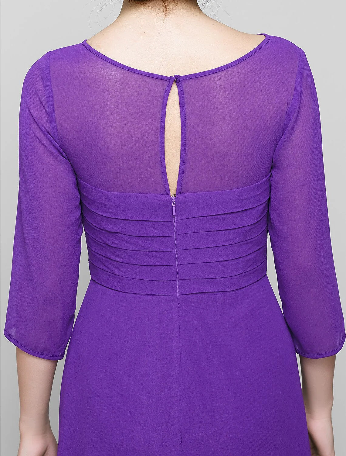 A-Line Mother of the Bride Dress Elegant Scoop Neck Ankle Length Chiffon 3/4 Length Sleeve No with Ruched