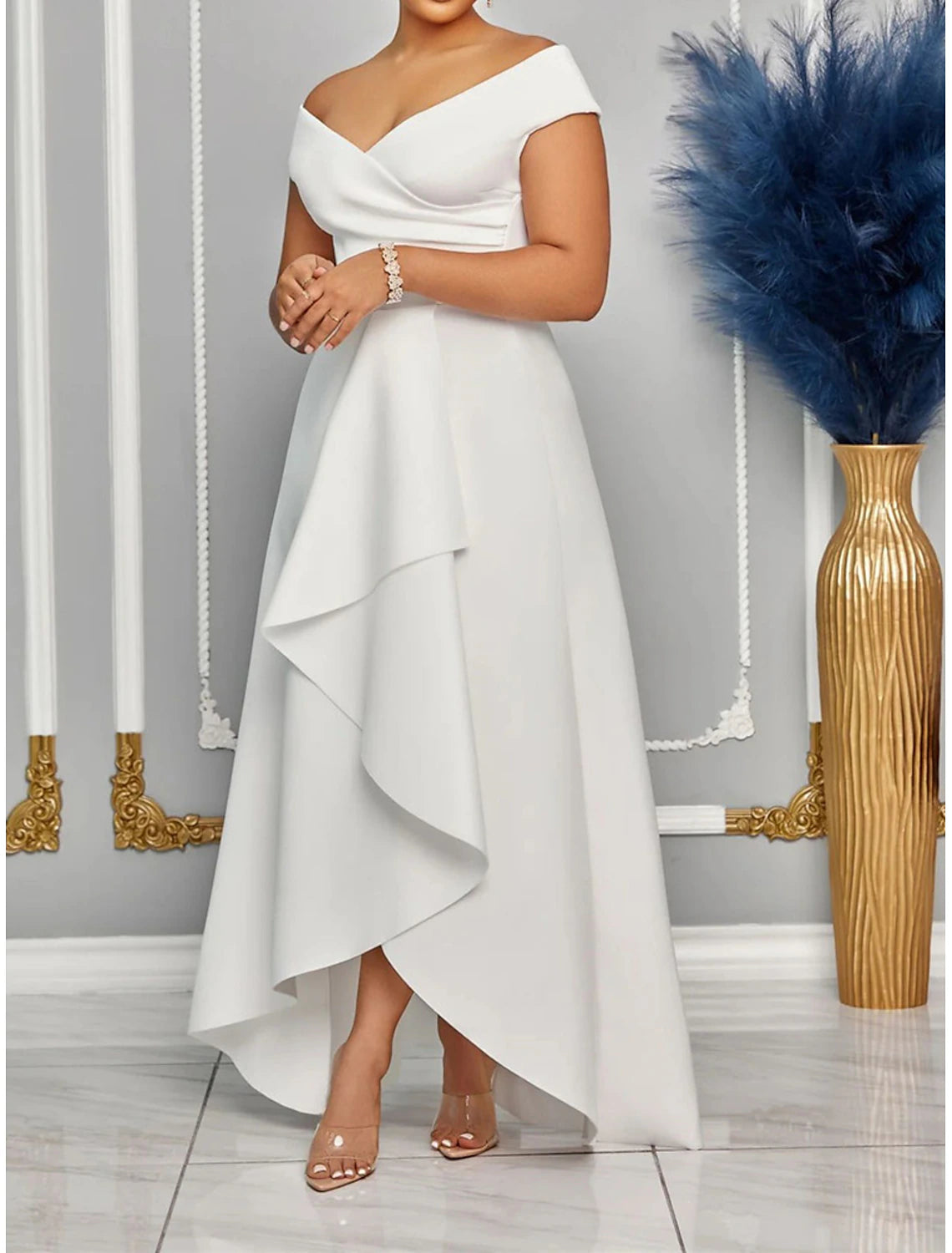 Party Dress Red Dress Ruffle V Neck Short Sleeve Vacation Elegant Formal Dress