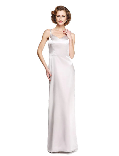 Sheath / Column Mother of the Bride Dress Two Piece Spaghetti Strap Floor Length Stretch Satin Sleeveless yes with Pleats